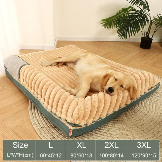Orange Soft Padded Dog Bed with Double Side Pillows