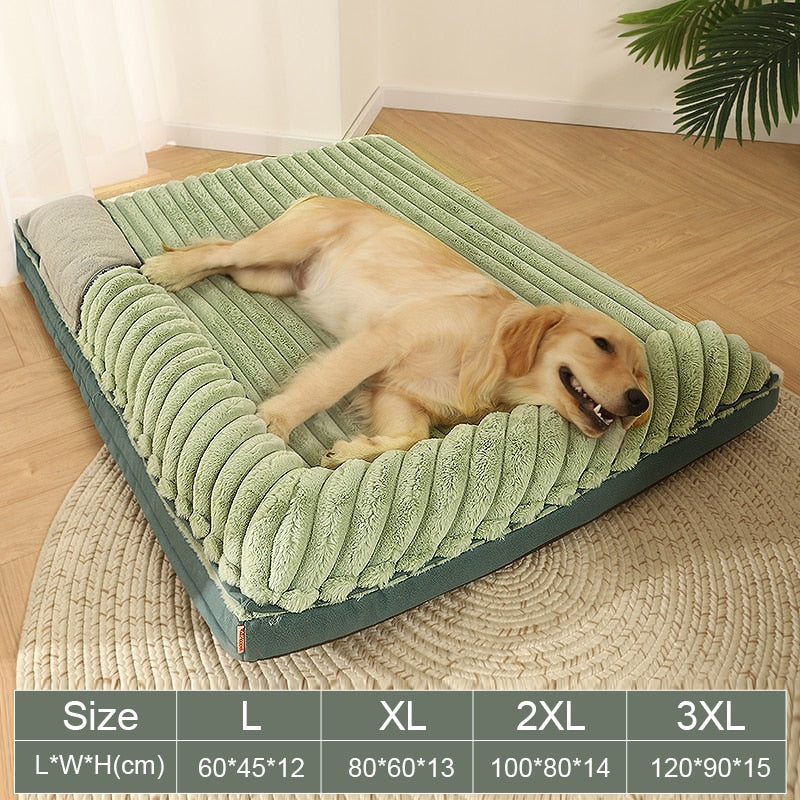 Green Soft Padded Dog Bed with Double Side Pillows